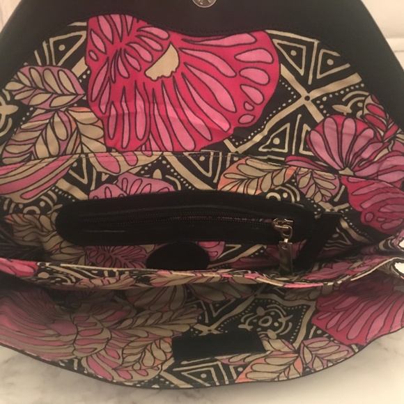 NEW - Black Leather Clutch > Silver and Floral - Picture 3 of 4